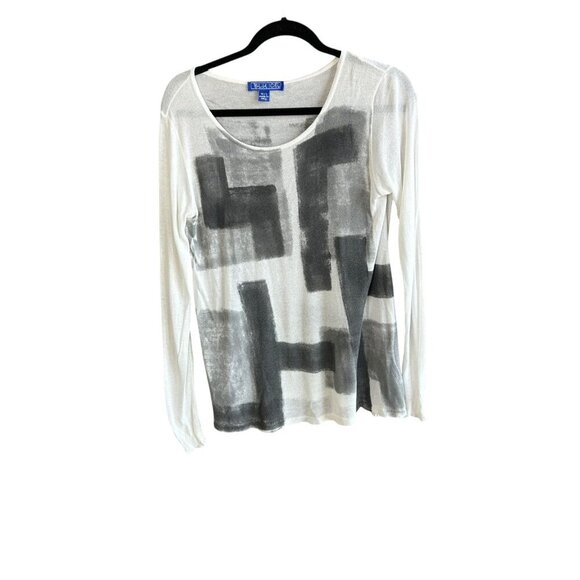 Blue Ice Italian Black Gray Geometric Lightweight Pullover Sweater size M/L - Picture 3 of 10